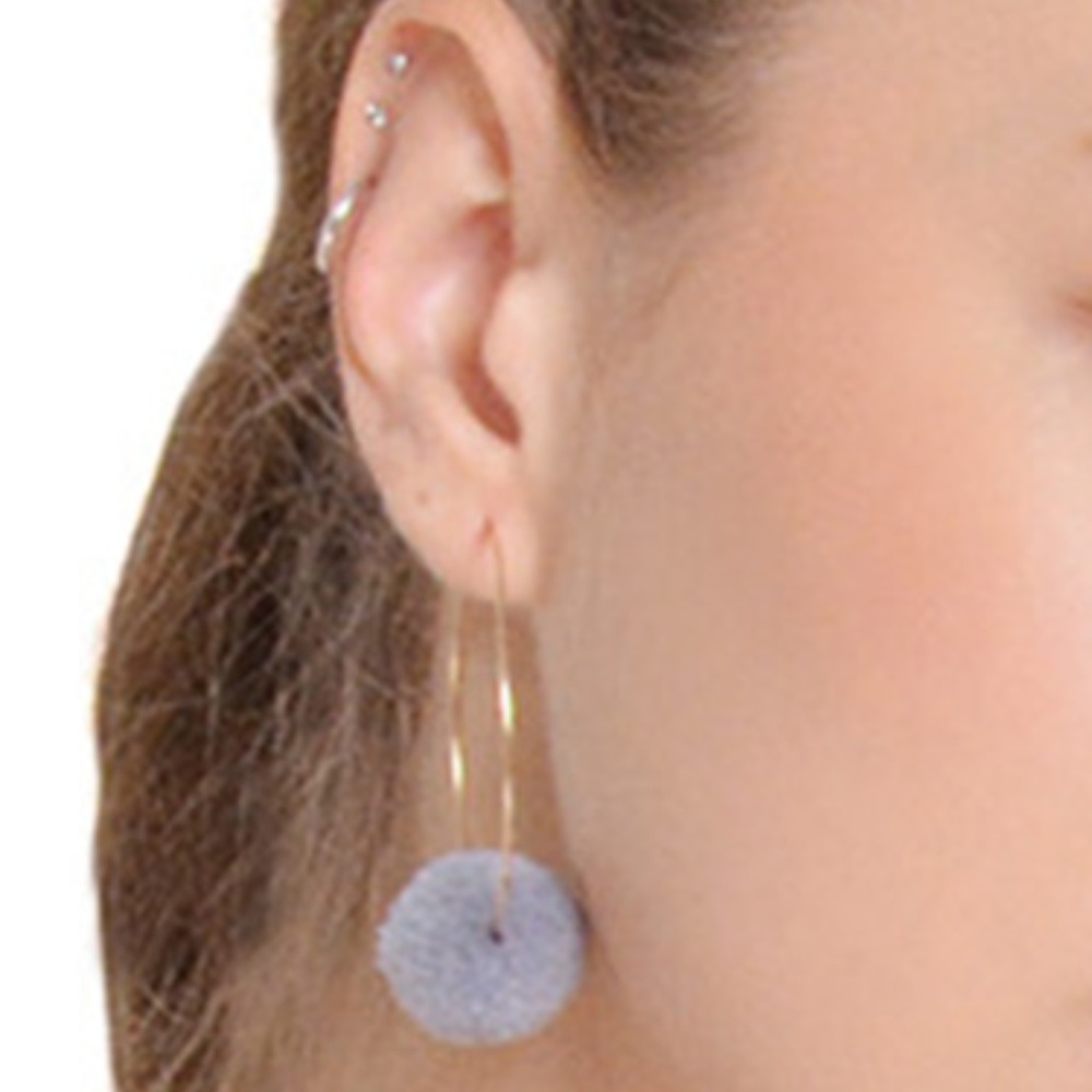 Fuzzy Ball Round Hoop Earrings - Gray
